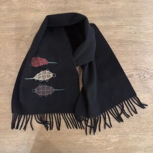 100% Lambswool Scarf Made In Great Britian-Black-Em Embroidery London-56" x 11"‎